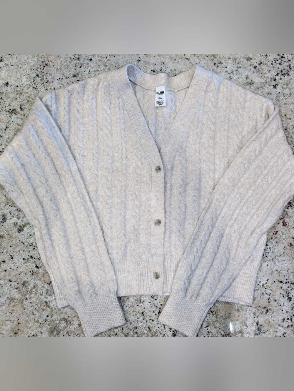 PINK Victoria's Secret Collegiate Cable Knit Cardigan Cream Oversized L